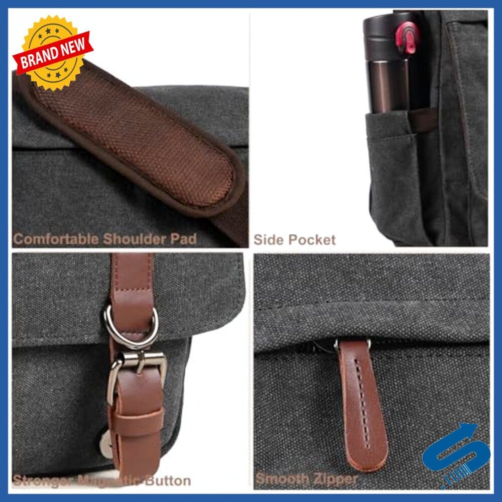 Canvas Messenger Bag Vintage Minimalist Travel Satchel Laptop Shoulder Bag - Picture 5 of 7